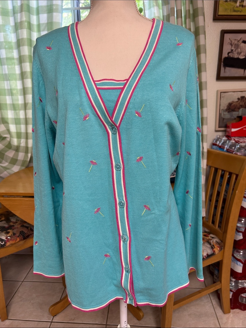 Quacker Factory 2-PC Two-Piece Sweater Twinset Tank Top Cardigan Women’s Large